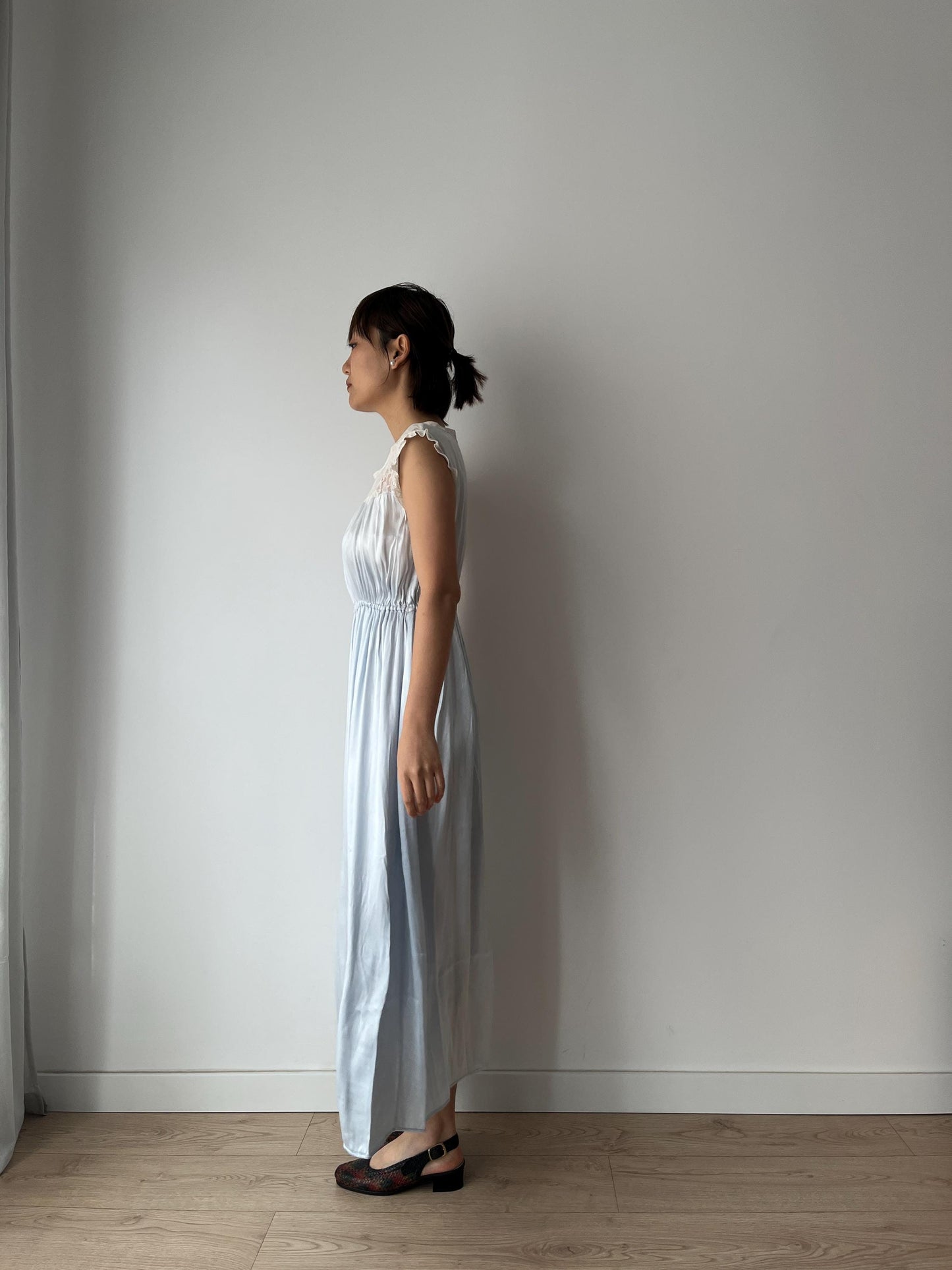 1940s Antique Bias Cut Negligee Pure Silk Liquid Satin Lace Nightgown