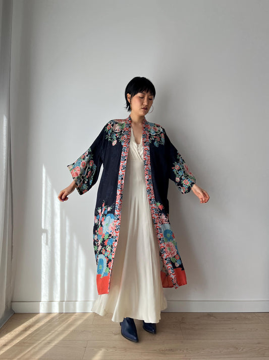 1930s 1920s silk Japanese handmade Kimono Jacket, Gatsby Jazz Age Art Dec Silk Kimono Robe/Jacket