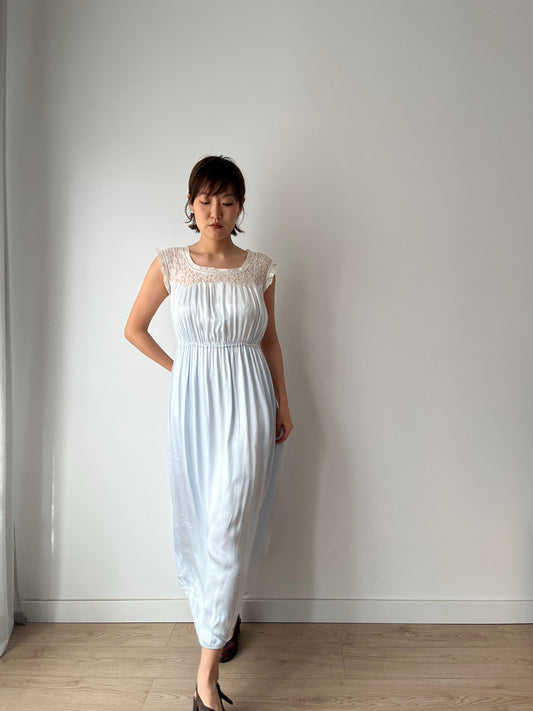 1940s Antique Bias Cut Negligee Pure Silk Liquid Satin Lace Nightgown