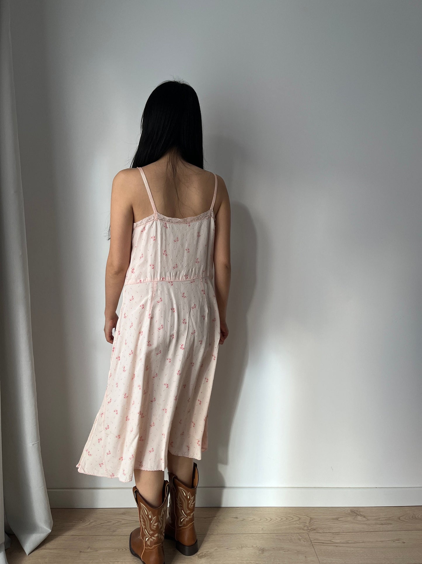 1930s Antique Pastel Pink Lace Liquid Crepe Silk Slip dress, Vintage lace mini dress