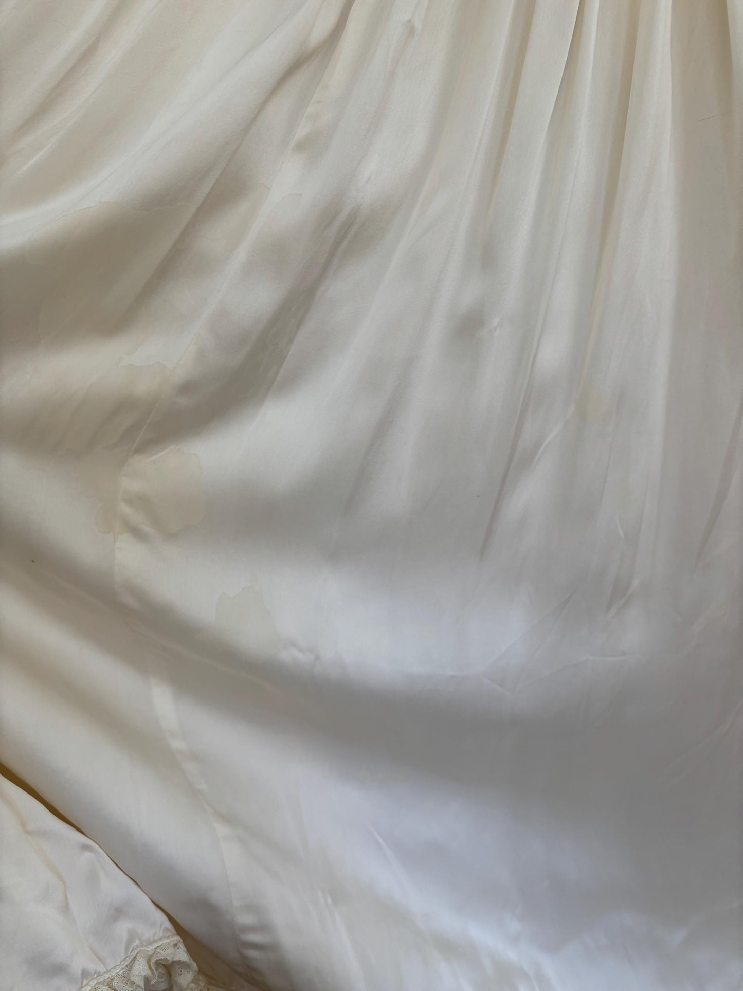 1930s Antique Satin Silk Heavy Lace Bridal Wedding Dress, Liquid Art deco Nightdress