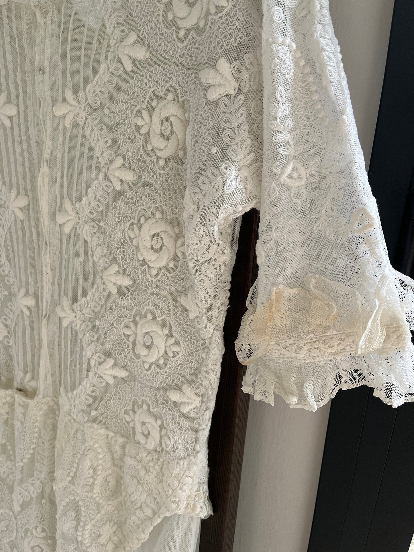 Antique 1910s 1900s White Cotton Lace Renaissance Victorian Edwardian Dress