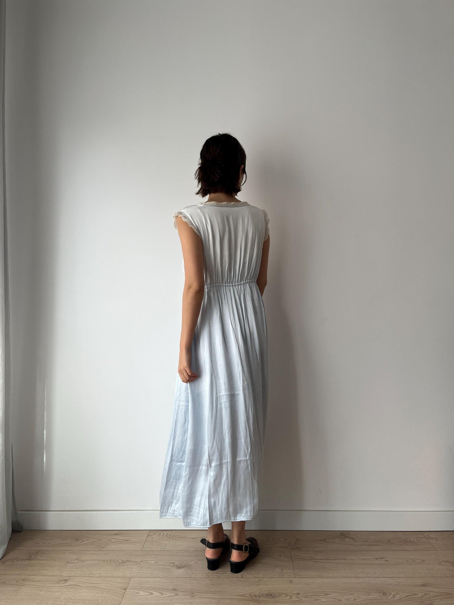 1940s Antique Bias Cut Negligee Pure Silk Liquid Satin Lace Nightgown