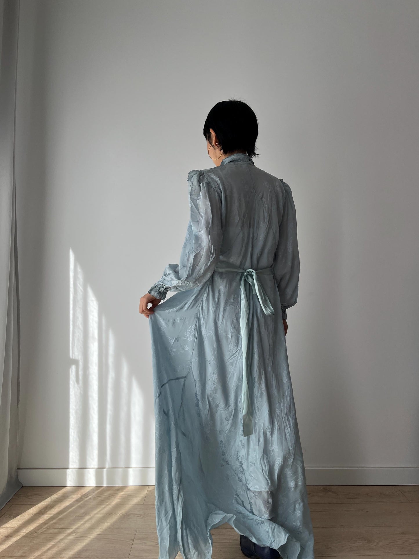 1930s Antique Bias Cut Negligee Pure Silk Liquid Satin Lace Nightgown Maxi Dress