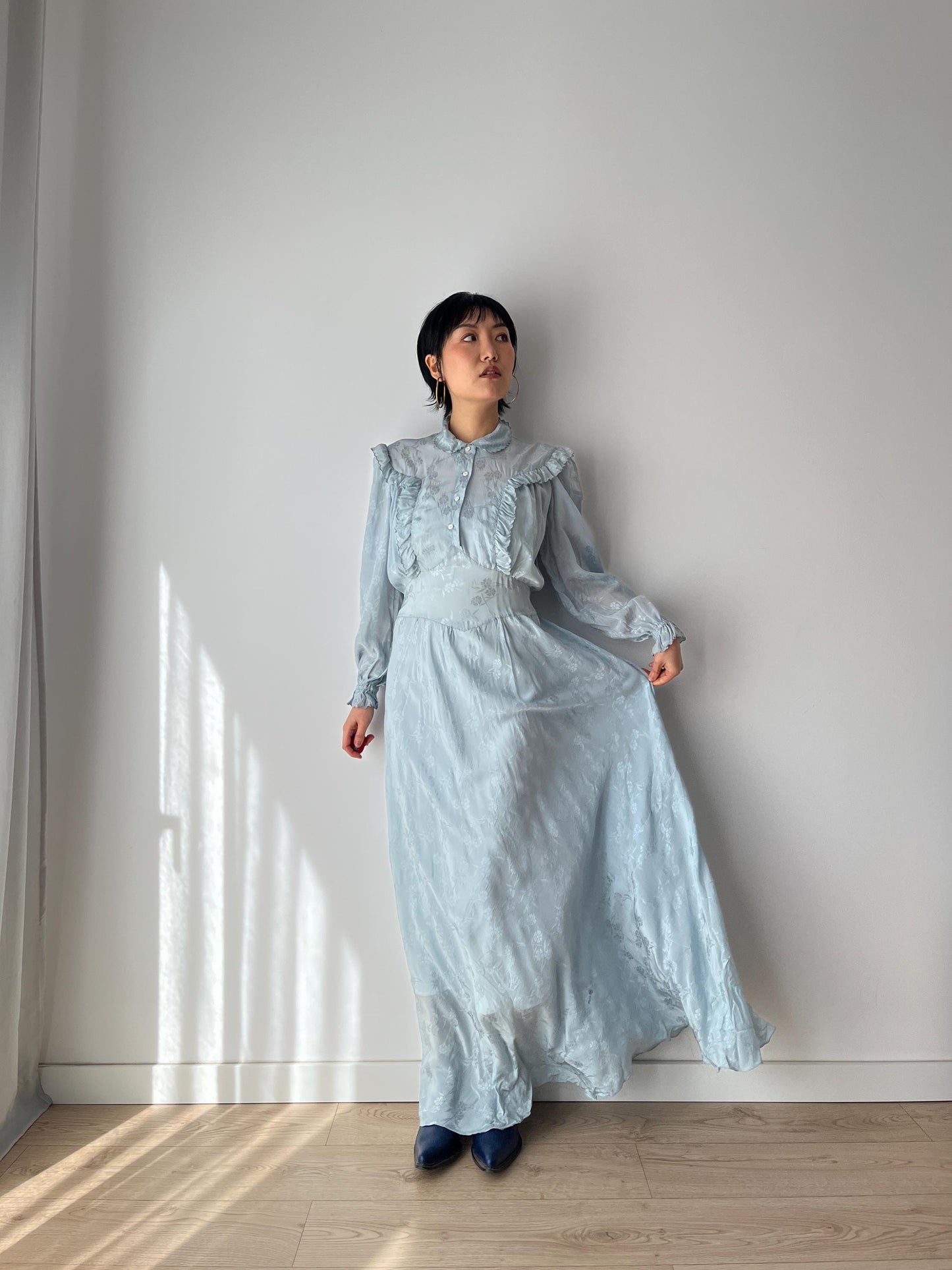 1930s Antique Bias Cut Negligee Pure Silk Liquid Satin Lace Nightgown Maxi Dress