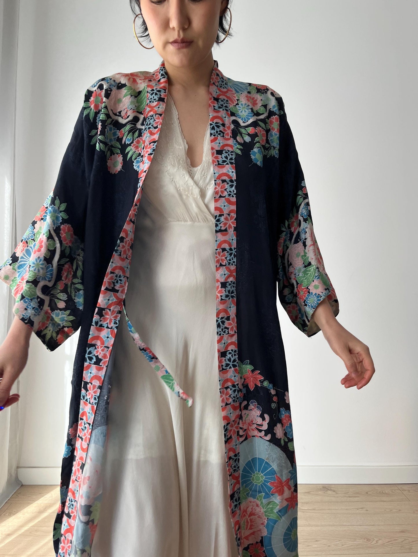 1930s 1920s silk Japanese handmade Kimono Jacket, Gatsby Jazz Age Art Dec Silk Kimono Robe/Jacket