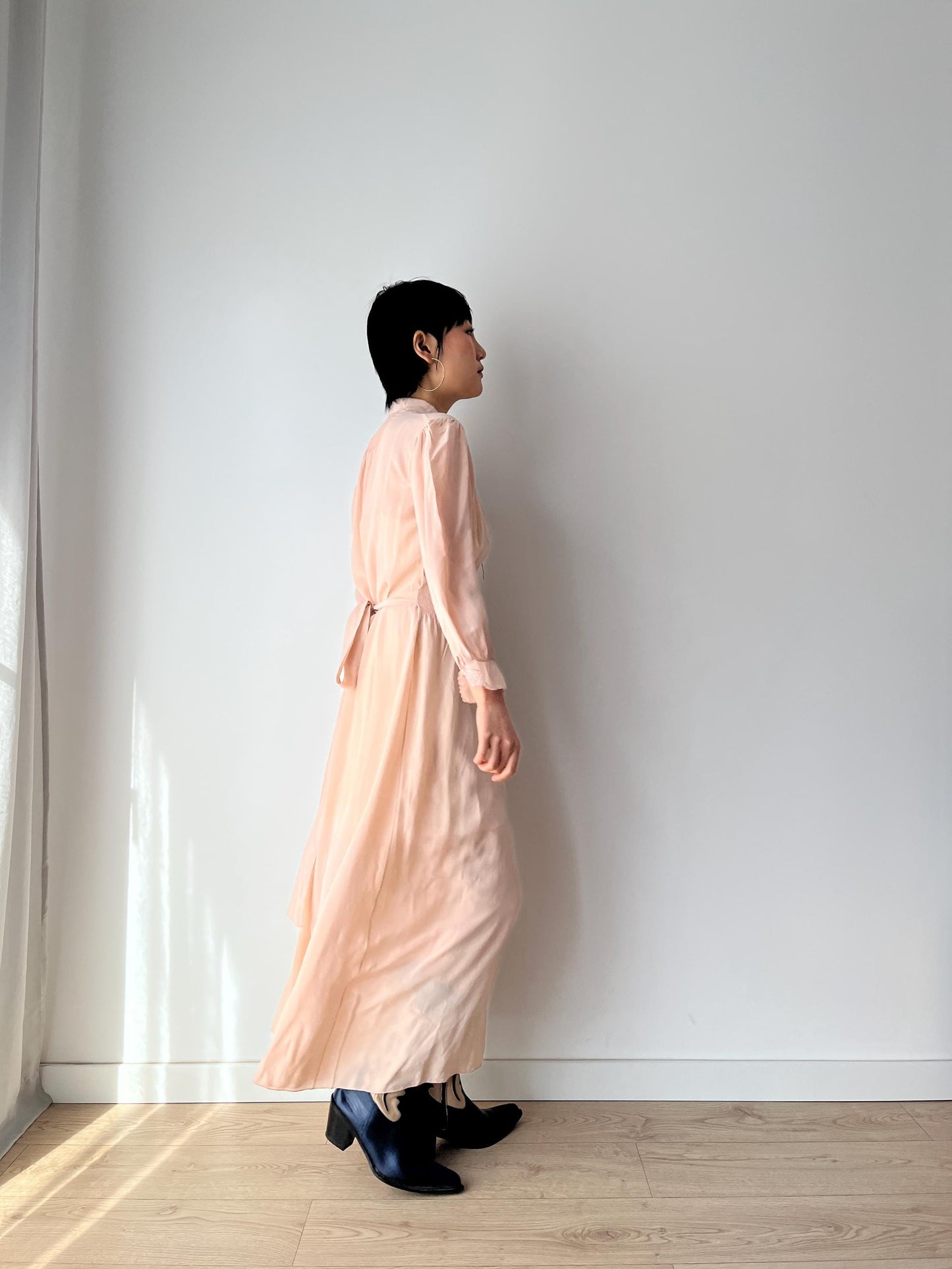 Antique 1930s 1940s ribbon bias cut liquid silk crepe sheer bridal nightdress