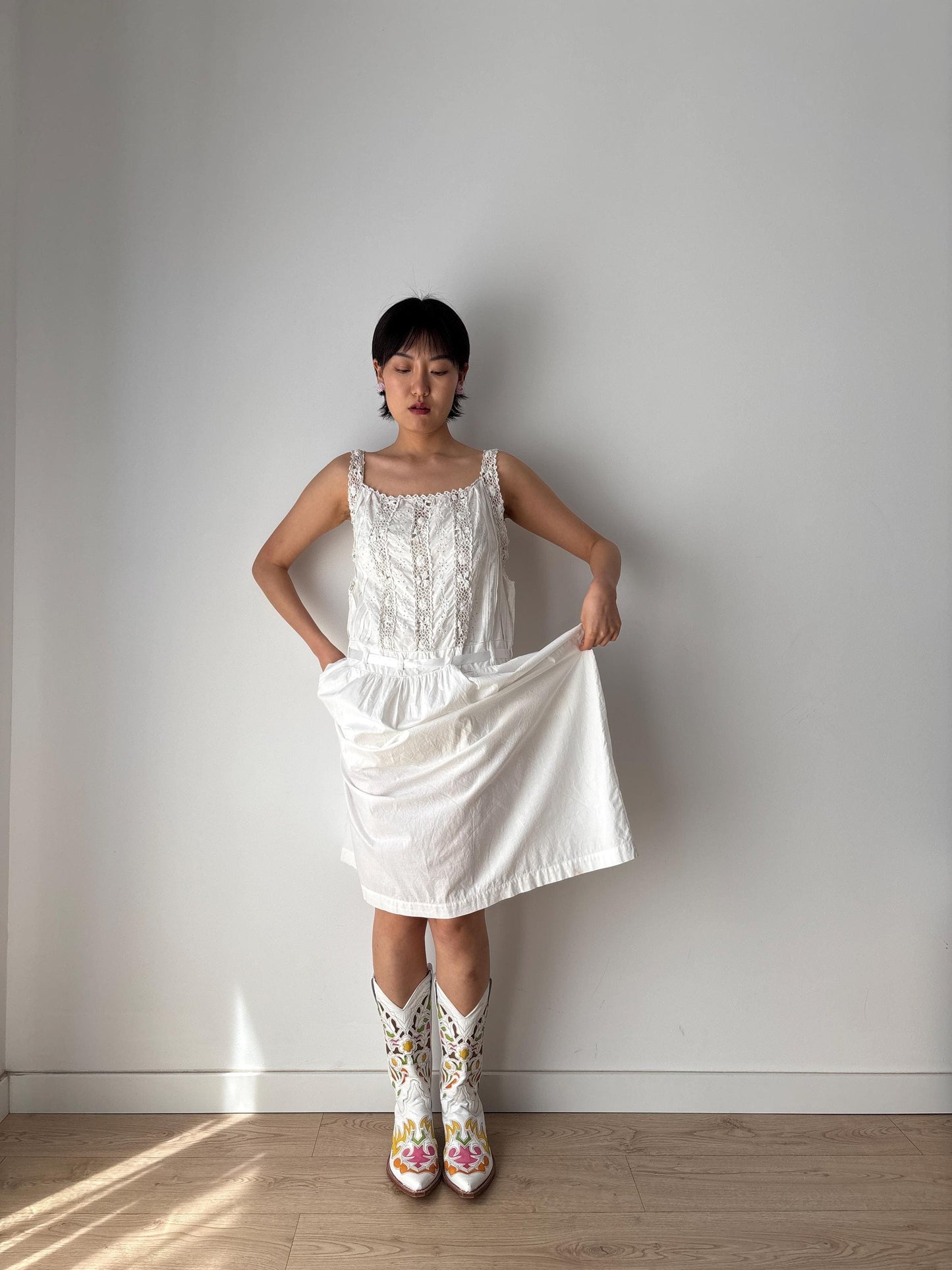 1910s 1900s style Antique White Cotton Edwardian Victorian Lace Slip dress