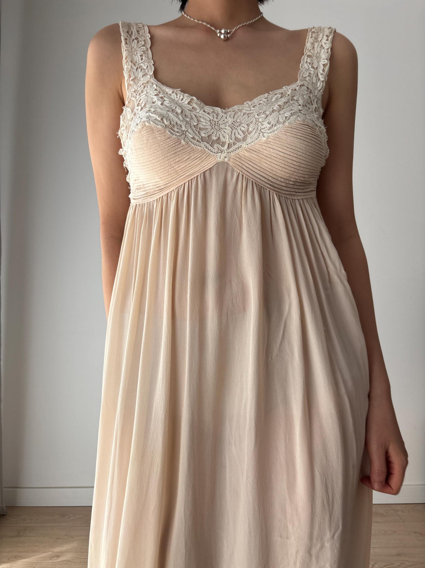 1930s Antique Pure Silk Crepe Embroidered Romantic Lace Bridal Dress