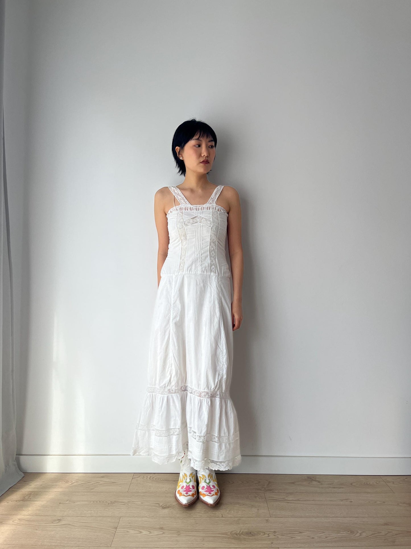 1910s 1900s Antique White Cotton Edwardian Victorian Lace Slip dress