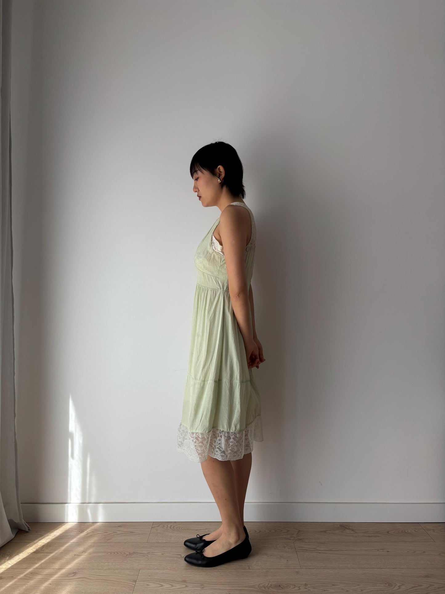 vintage 1940s 1930s mint green silk crepe heavy lace embroidered art deco dress, romantic parisian french dress