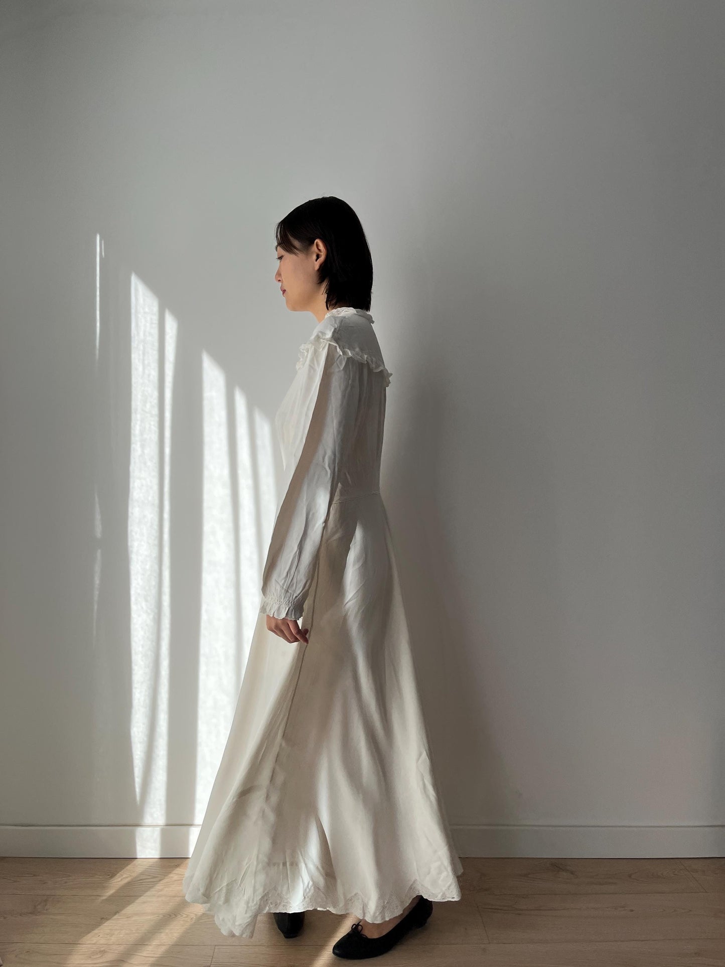 1940s Antique Lace White 100% Pure Silk Liquid Satin Long Maxi dress