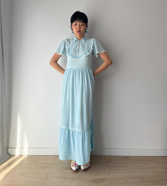 1940s Antique Negligee Pure Silk Liquid Satin Lace Nightgown