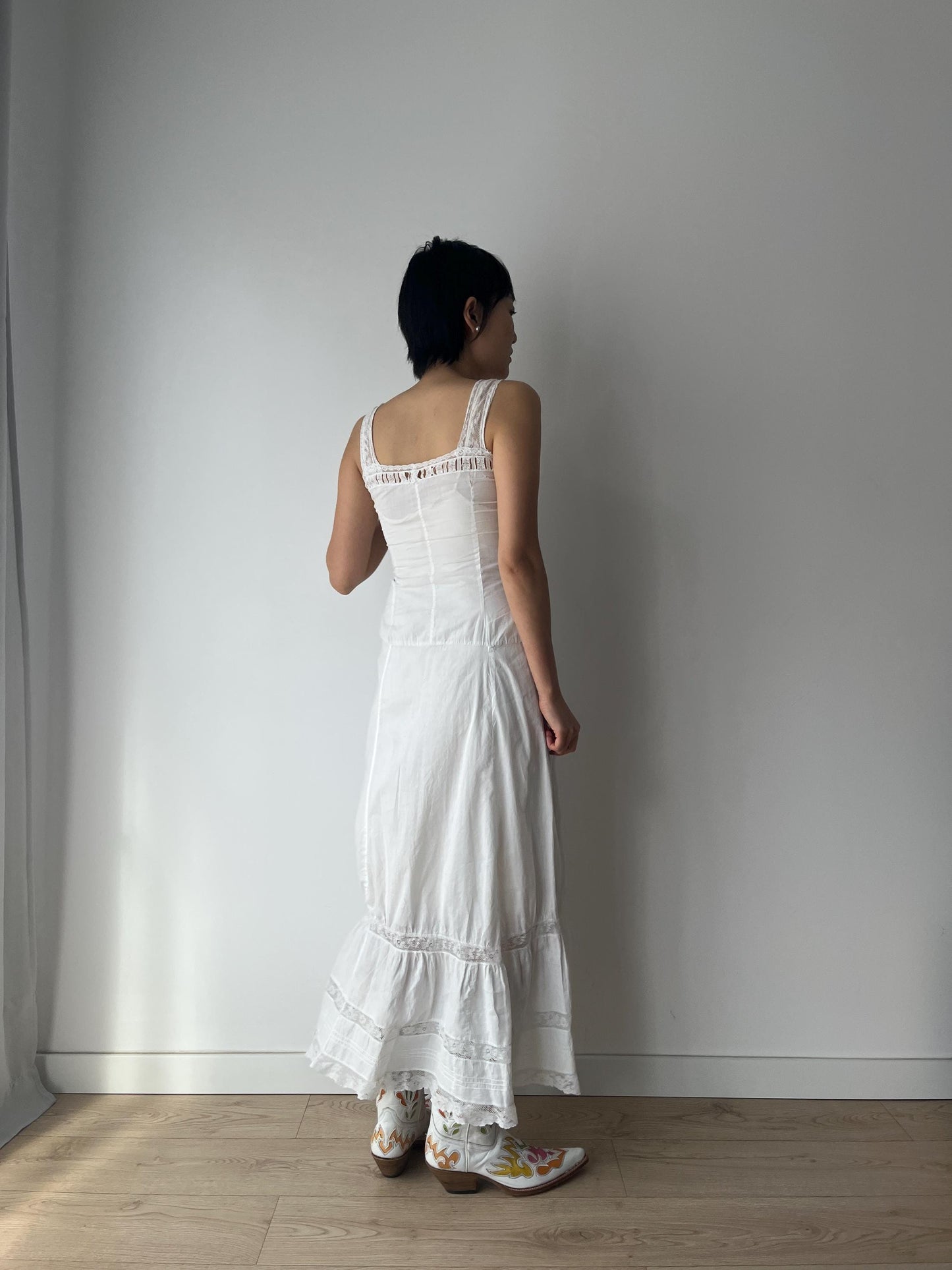 1910s 1900s Antique White Cotton Edwardian Victorian Lace Slip dress