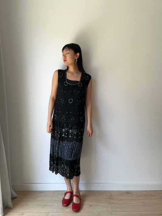 1920s Antique Evening Night Dress Flapper Silk Beaded Embroidered dress