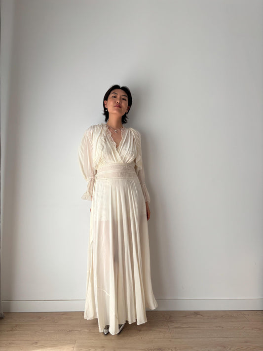 1930s 40s Pure Silk Crepe Nightgown Ensemble 2 Piece Set / Robe and Slip Dress Lingerie Set