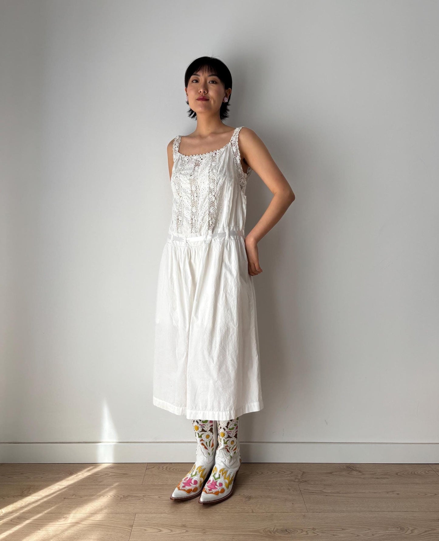 1910s 1900s style Antique White Cotton Edwardian Victorian Lace Slip dress