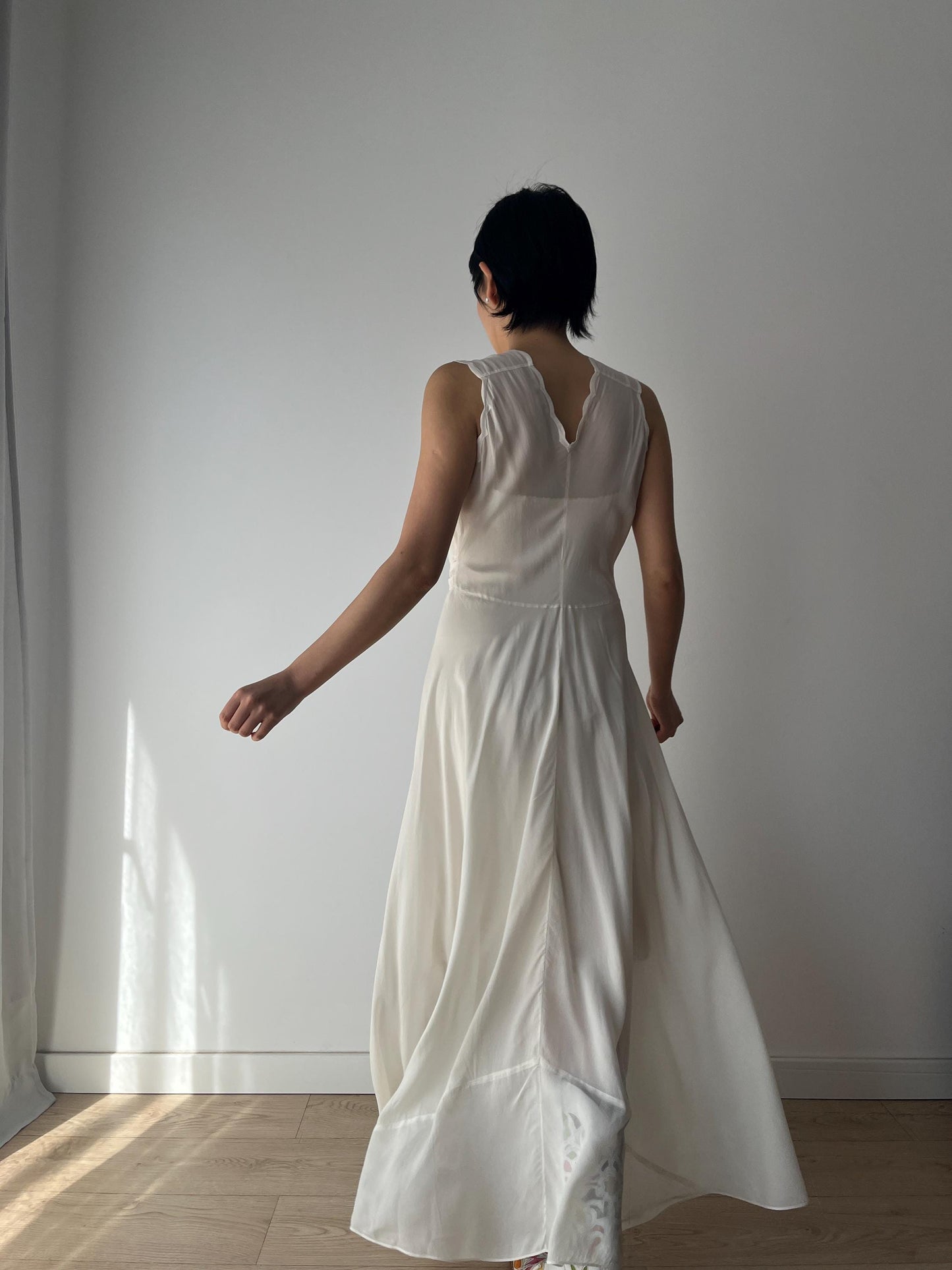 Chemise de nuit brodée en satin de soie, coupe biaisée, dentelle de mariée antique des années 1930
