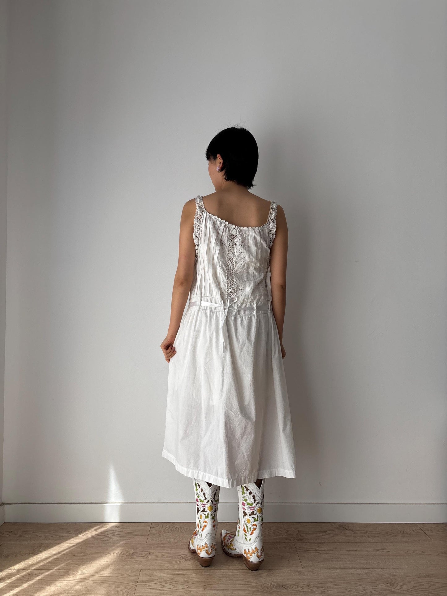 1910s 1900s style Antique White Cotton Edwardian Victorian Lace Slip dress