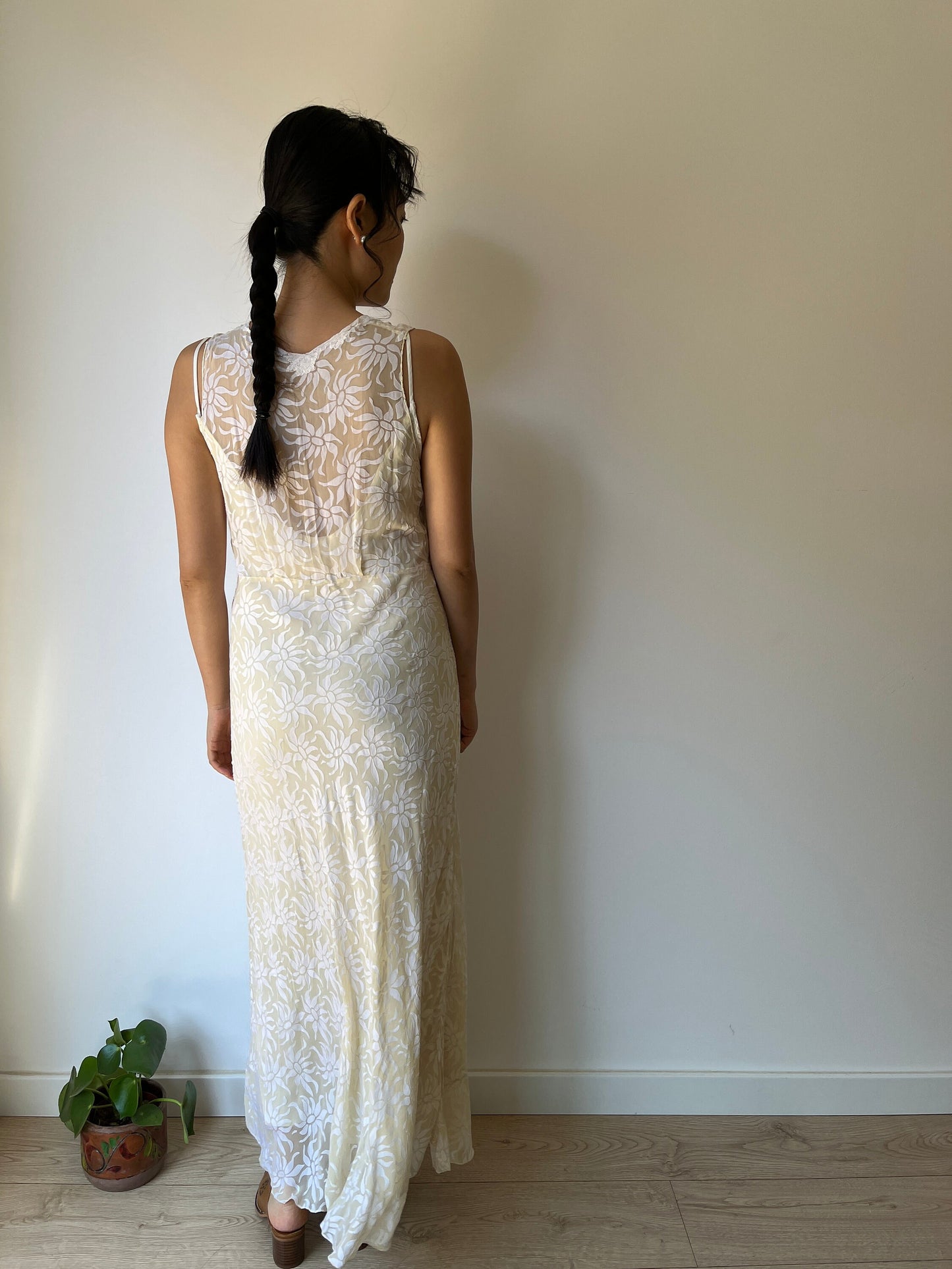 1930s Antique Bridal Lace Bias Cut Negligee Silk Satin Embroidered Nightgown