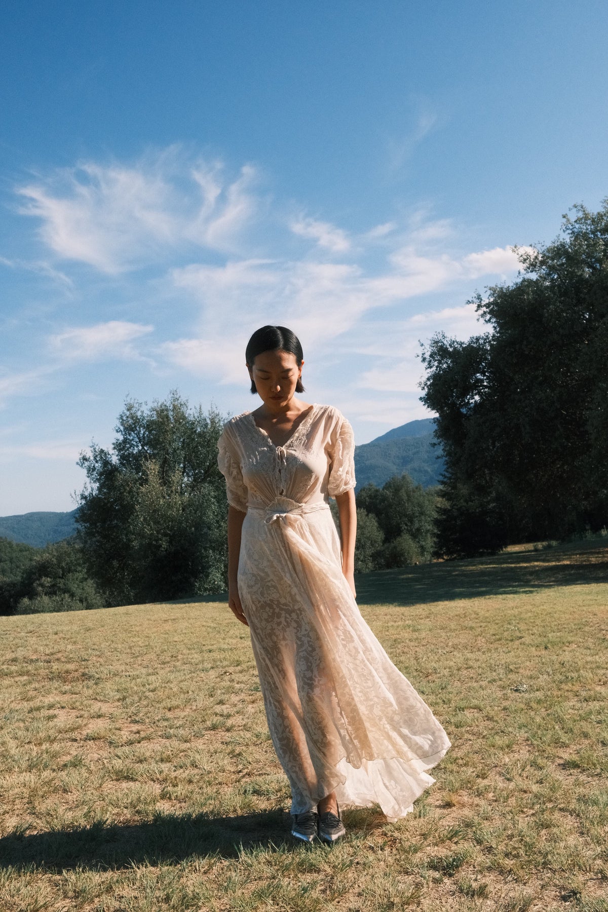 Rare 1930s 1940s bridal silk sheer lace dress