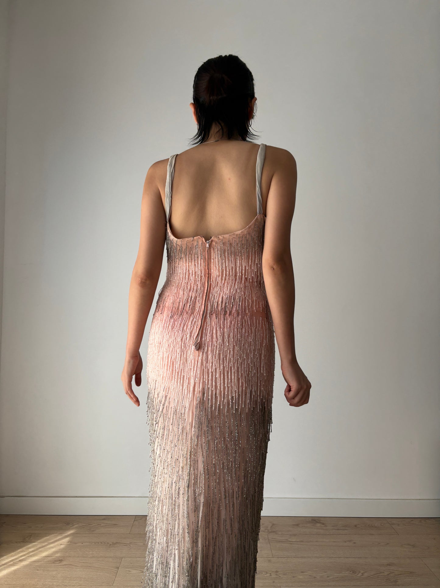 Authentic 1920s–1930s Hollywood Flapper Dress – Rare Art Deco Beaded Gradient Fringe Gown