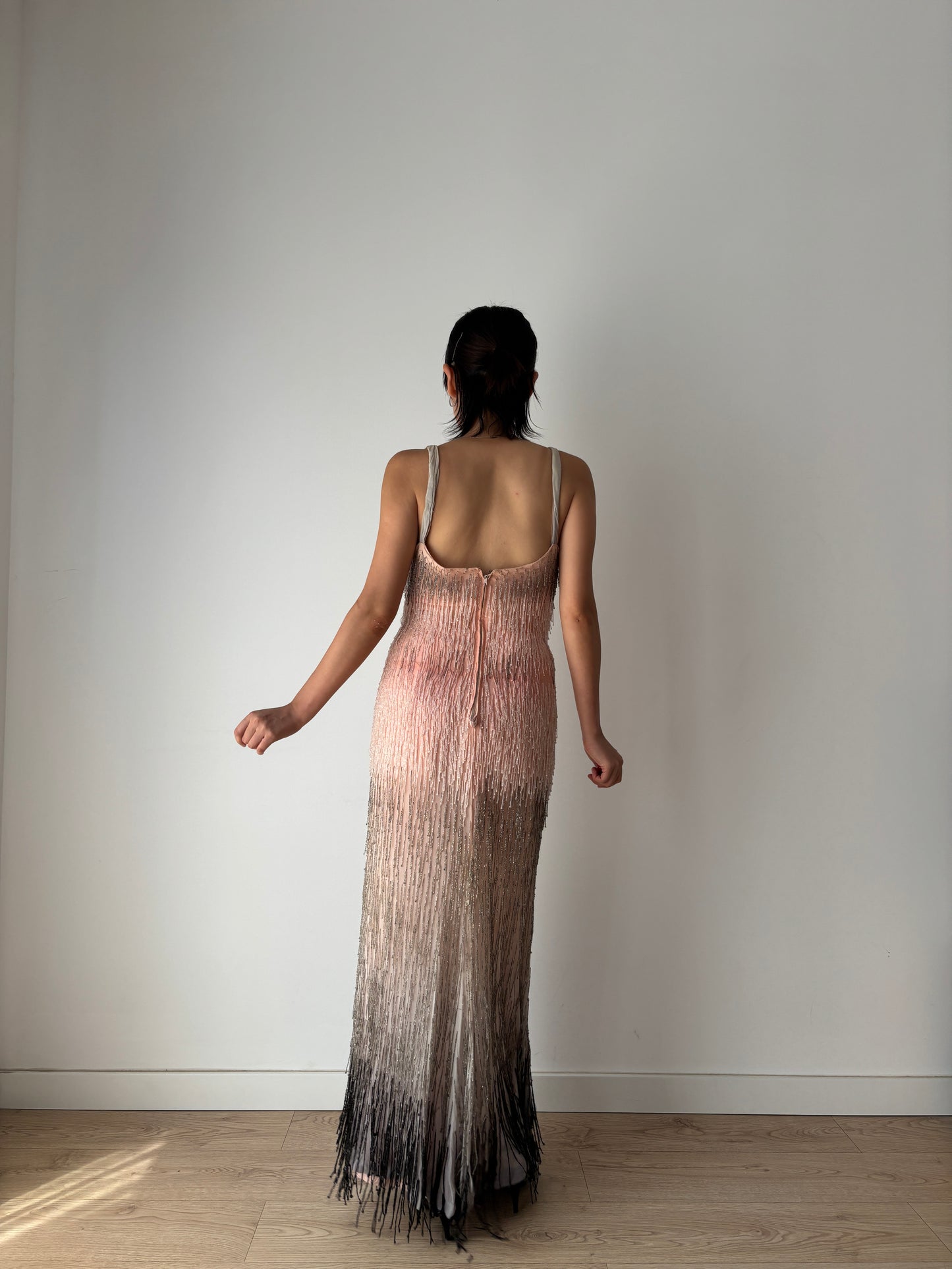 Authentic 1920s–1930s Hollywood Flapper Dress – Rare Art Deco Beaded Gradient Fringe Gown