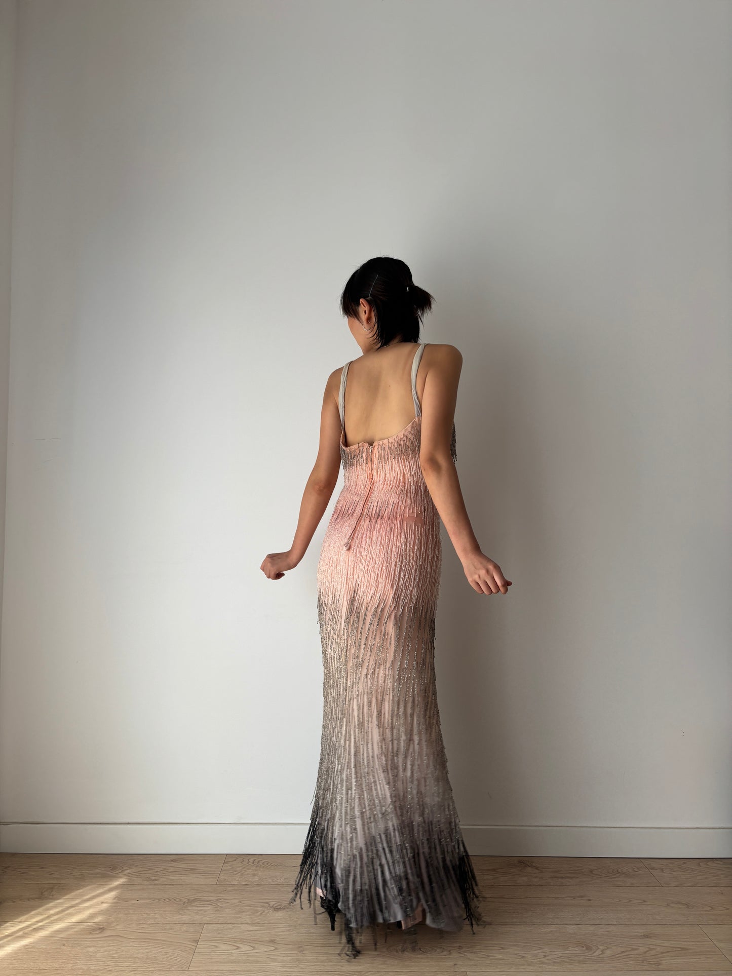 Authentic 1920s–1930s Hollywood Flapper Dress – Rare Art Deco Beaded Gradient Fringe Gown