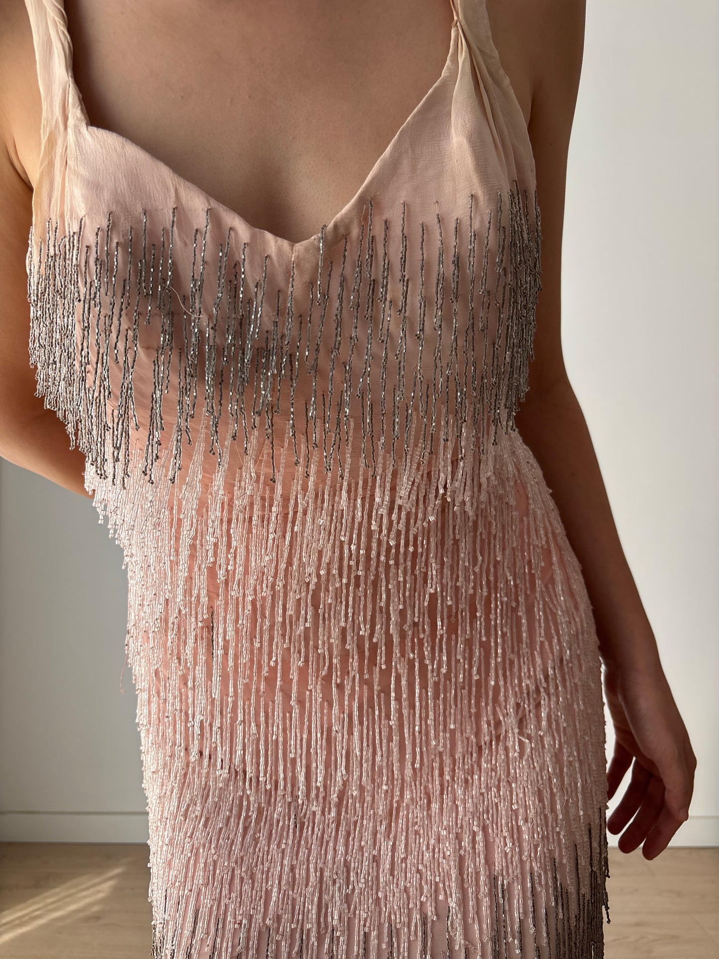 Authentic 1920s–1930s Hollywood Flapper Dress – Rare Art Deco Beaded Gradient Fringe Gown