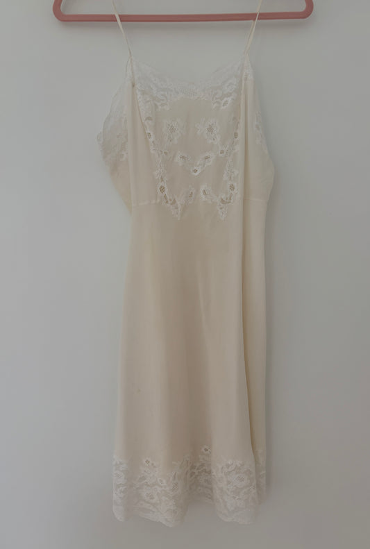 1930s Antique White Lace Liquid Silk Bridal Slip French Lacedress
