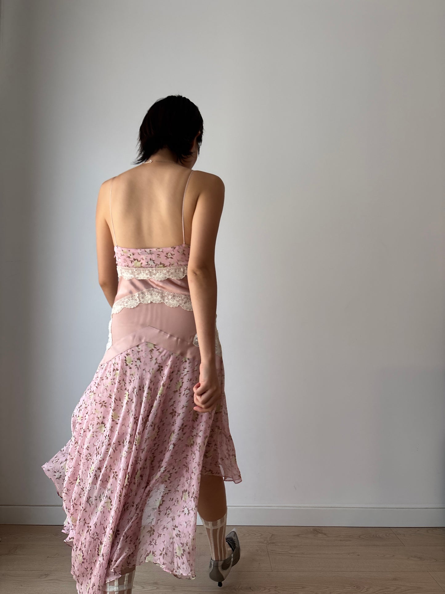 Dolce & Gabbana Runway Silk Slip Dress: Y2K Floral Asymmetrical Hem