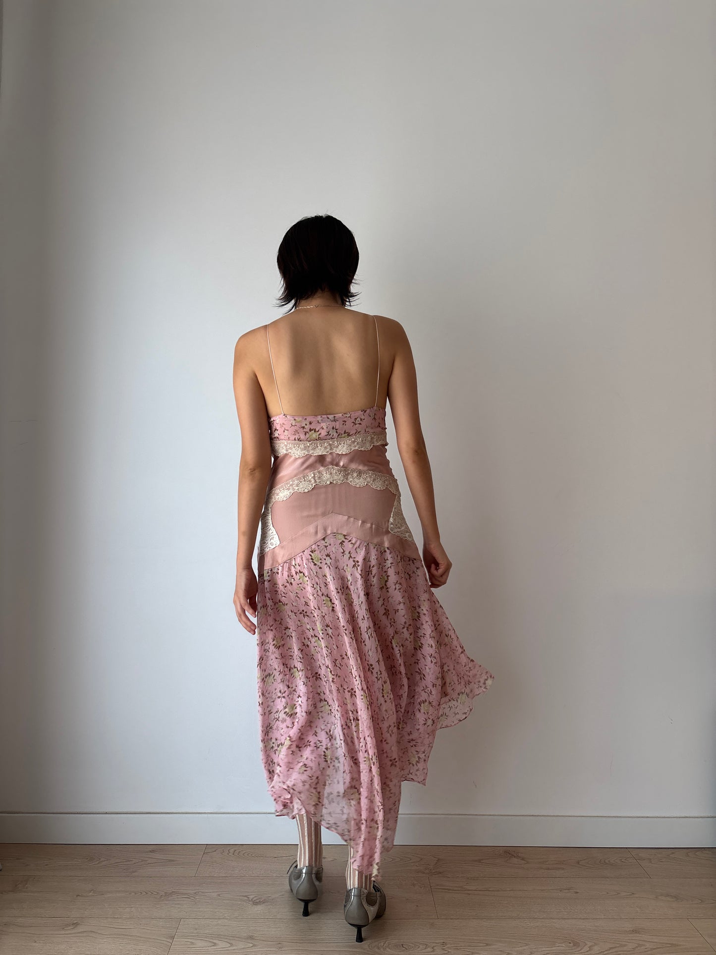 Dolce & Gabbana Runway Silk Slip Dress: Y2K Floral Asymmetrical Hem