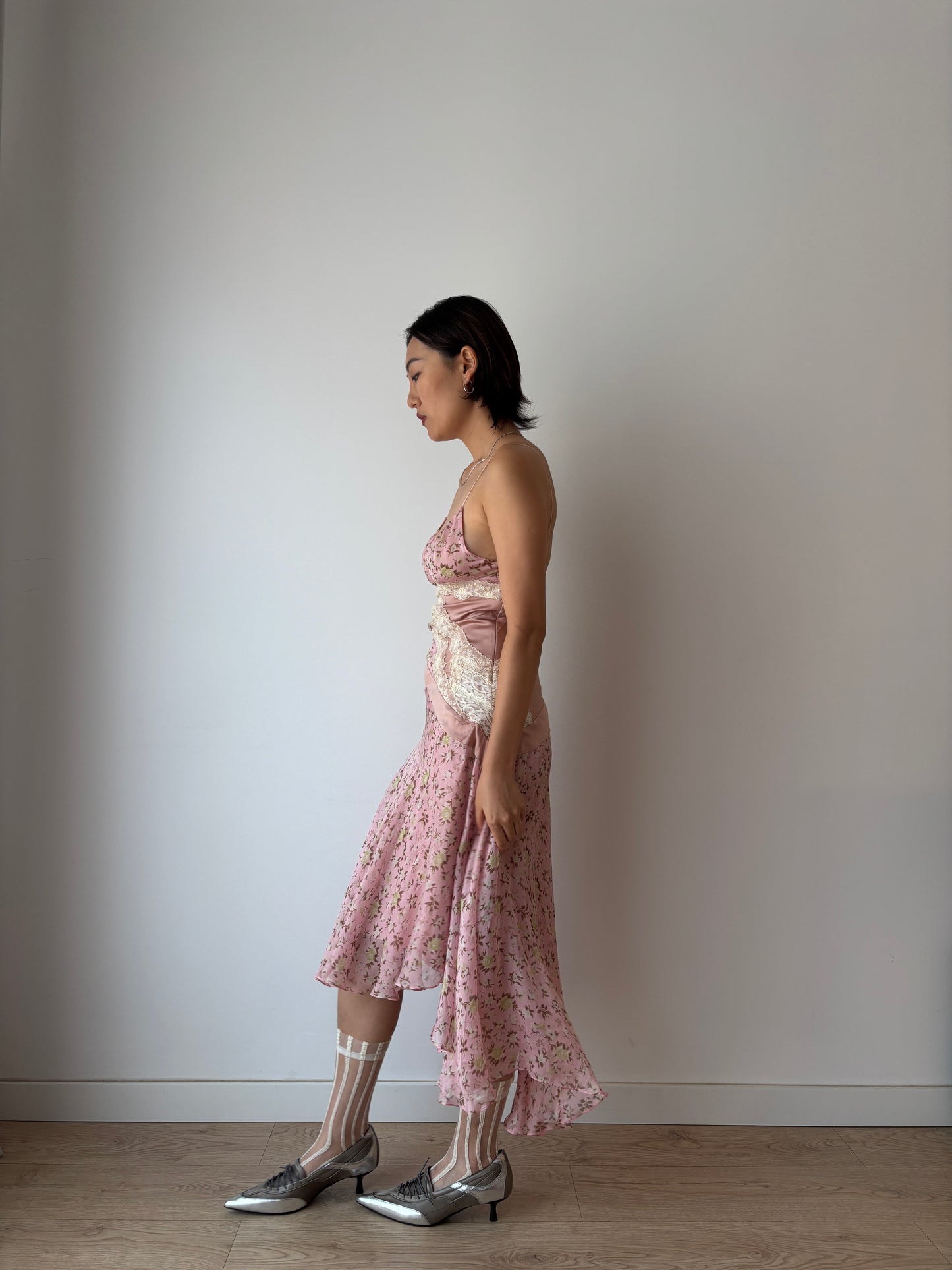 Dolce & Gabbana Runway Silk Slip Dress: Y2K Floral Asymmetrical Hem