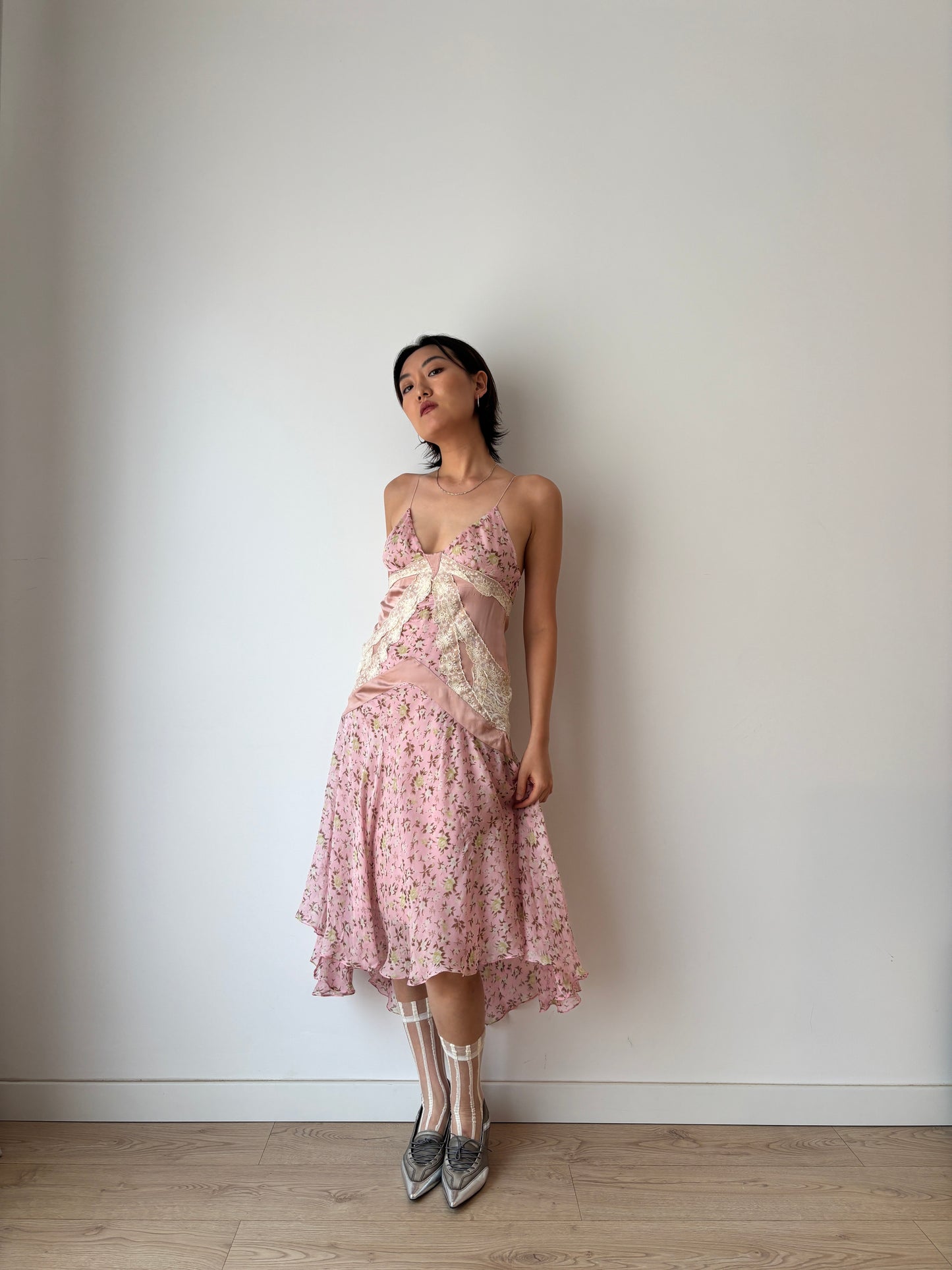 Dolce & Gabbana Runway Silk Slip Dress: Y2K Floral Asymmetrical Hem