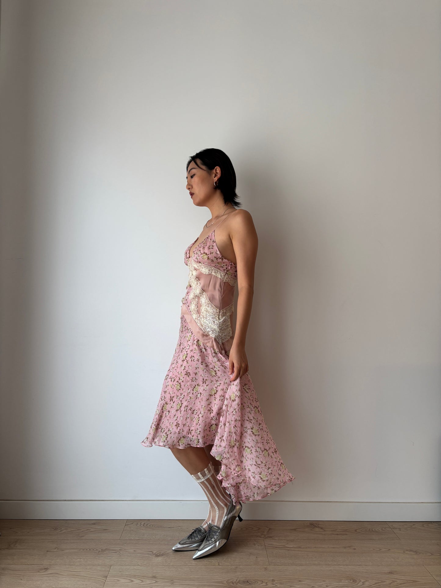 Dolce & Gabbana Runway Silk Slip Dress: Y2K Floral Asymmetrical Hem