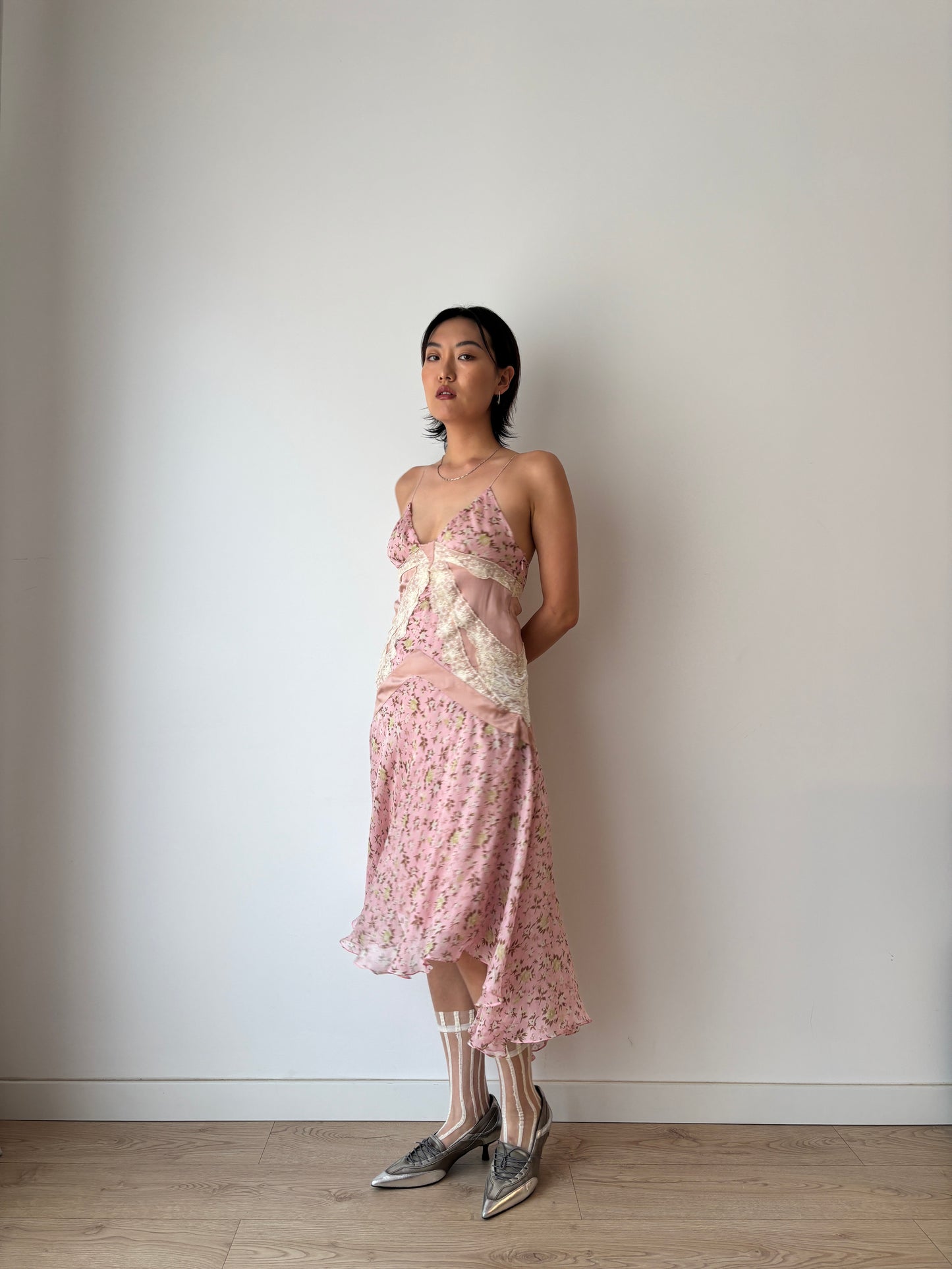 Dolce & Gabbana Runway Silk Slip Dress: Y2K Floral Asymmetrical Hem