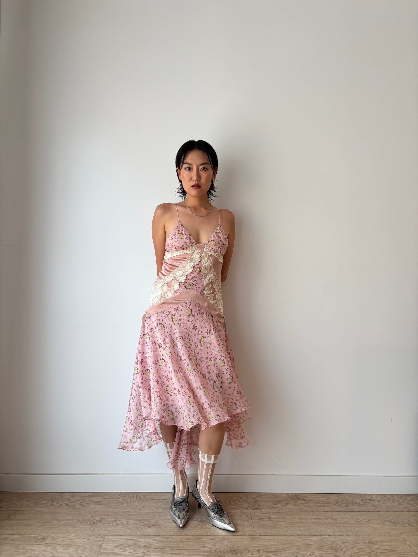 Dolce & Gabbana Runway Silk Slip Dress: Y2K Floral Asymmetrical Hem