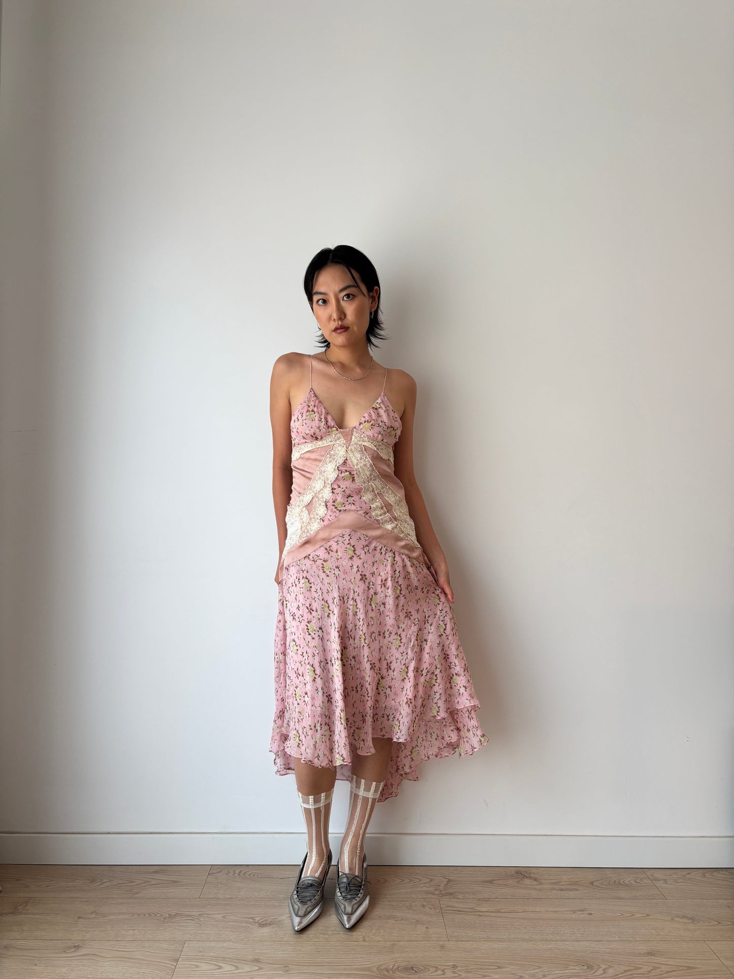 Dolce & Gabbana Runway Silk Slip Dress: Y2K Floral Asymmetrical Hem