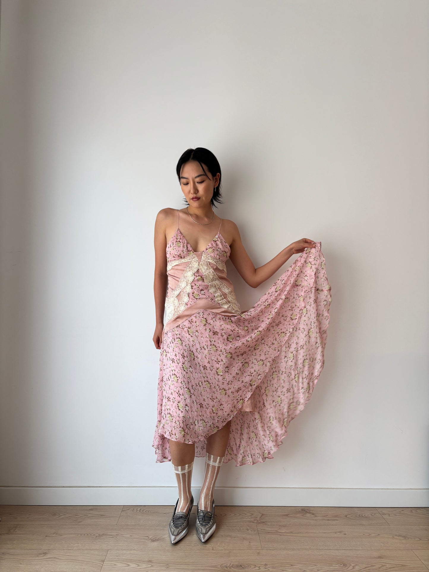 Dolce & Gabbana Runway Silk Slip Dress: Y2K Floral Asymmetrical Hem