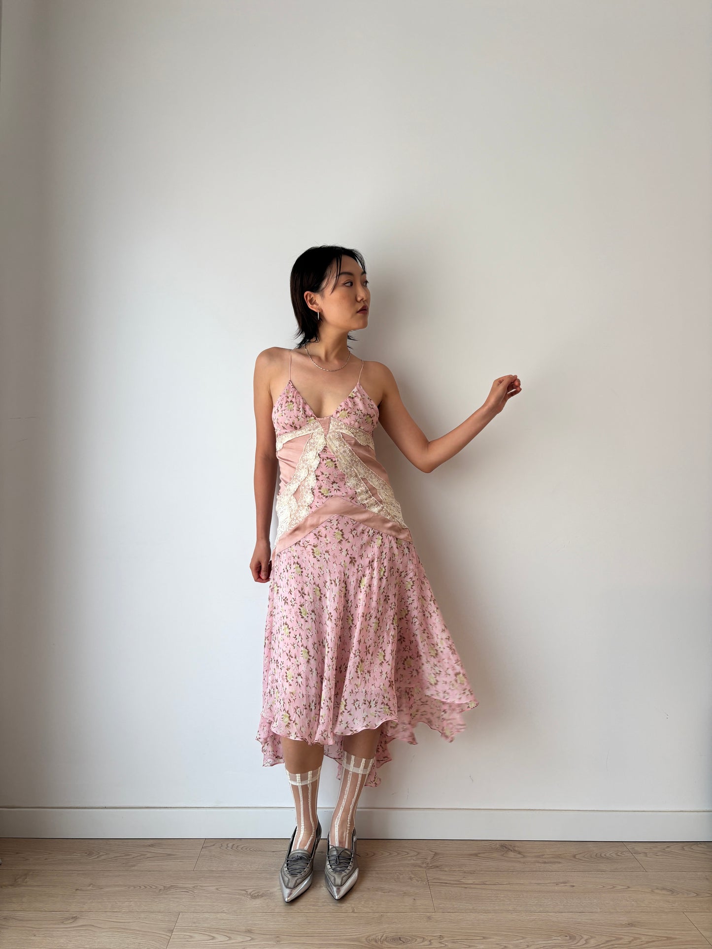 Dolce & Gabbana Runway Silk Slip Dress: Y2K Floral Asymmetrical Hem