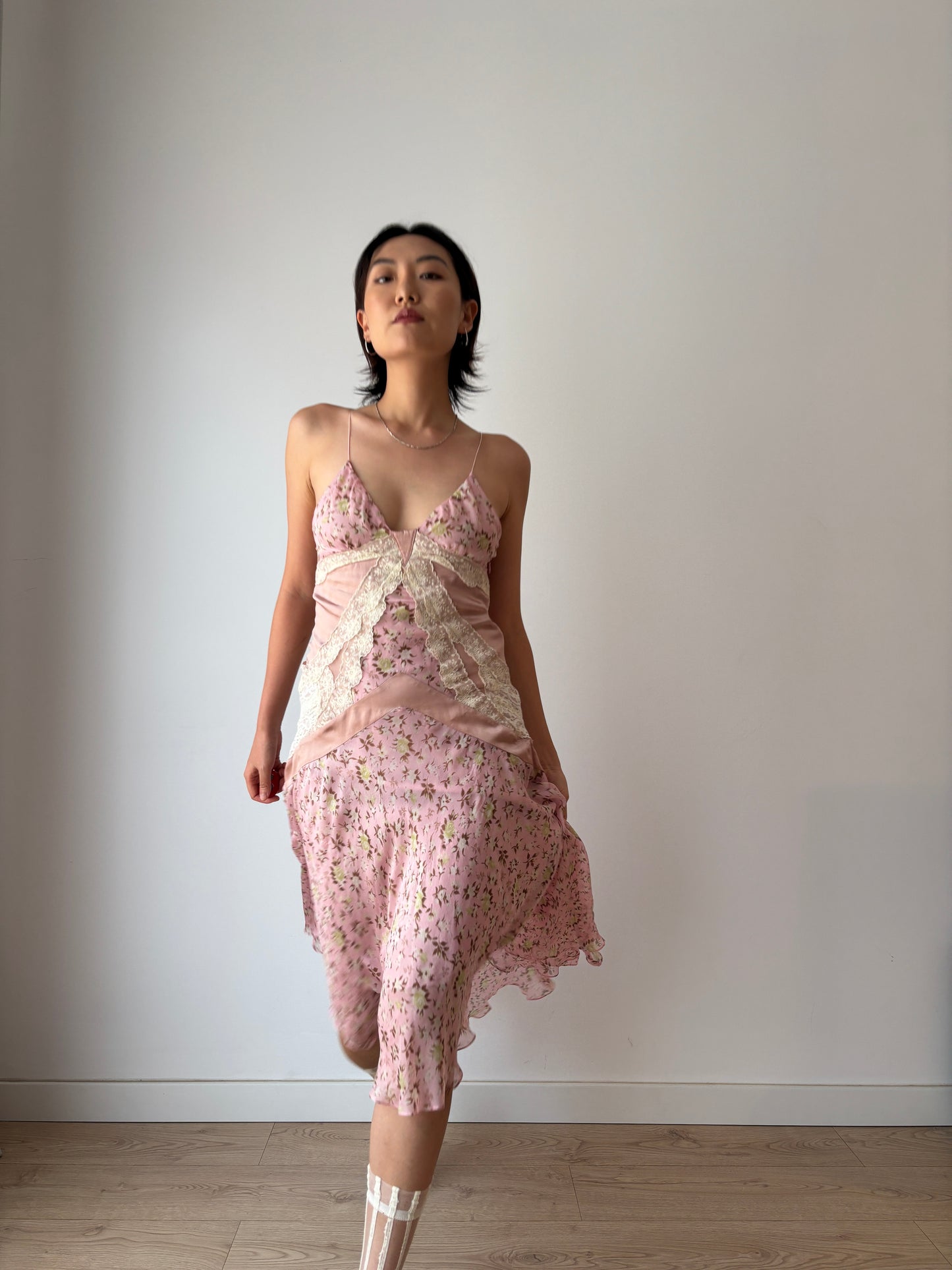 Dolce & Gabbana Runway Silk Slip Dress: Y2K Floral Asymmetrical Hem