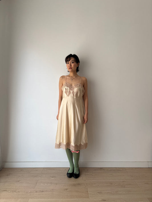 Antique Silk Slip Dress, Lace Embroidered Appliqué Dress, 1930s Bridal Lingerie Slip