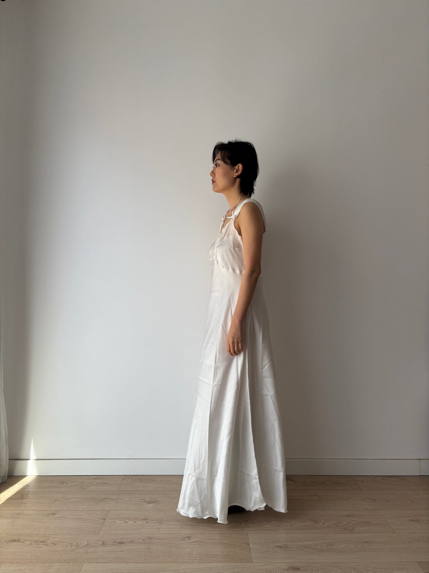 1950s Vintage Embroidered Satin Bridal Nightgown, Wedding dress