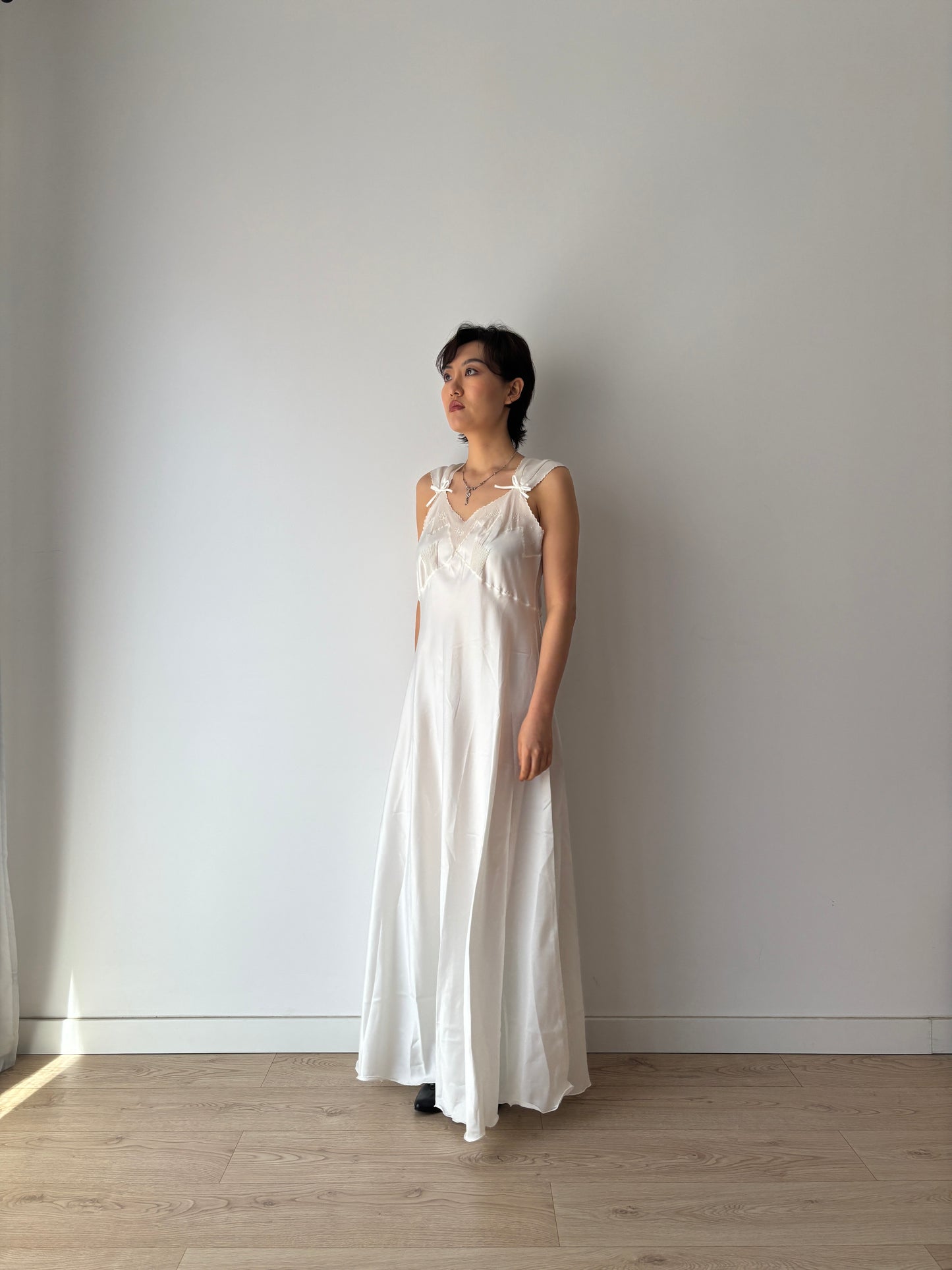 1950s Vintage Embroidered Satin Bridal Nightgown, Wedding dress