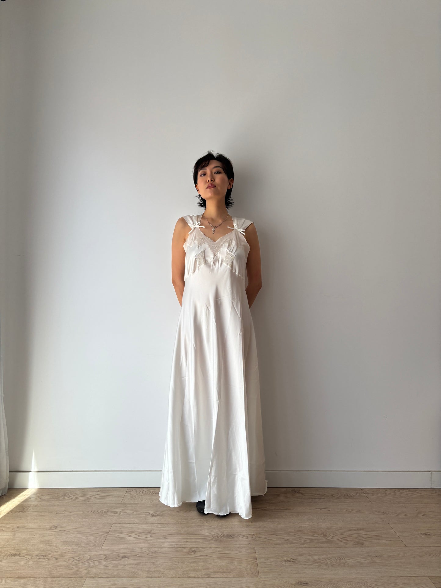 1950s Vintage Embroidered Satin Bridal Nightgown, Wedding dress