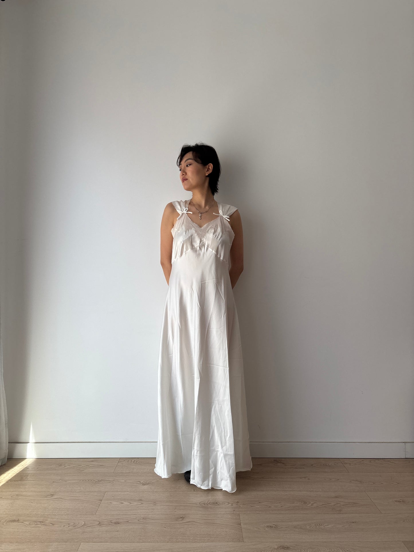 1950s Vintage Embroidered Satin Bridal Nightgown, Wedding dress