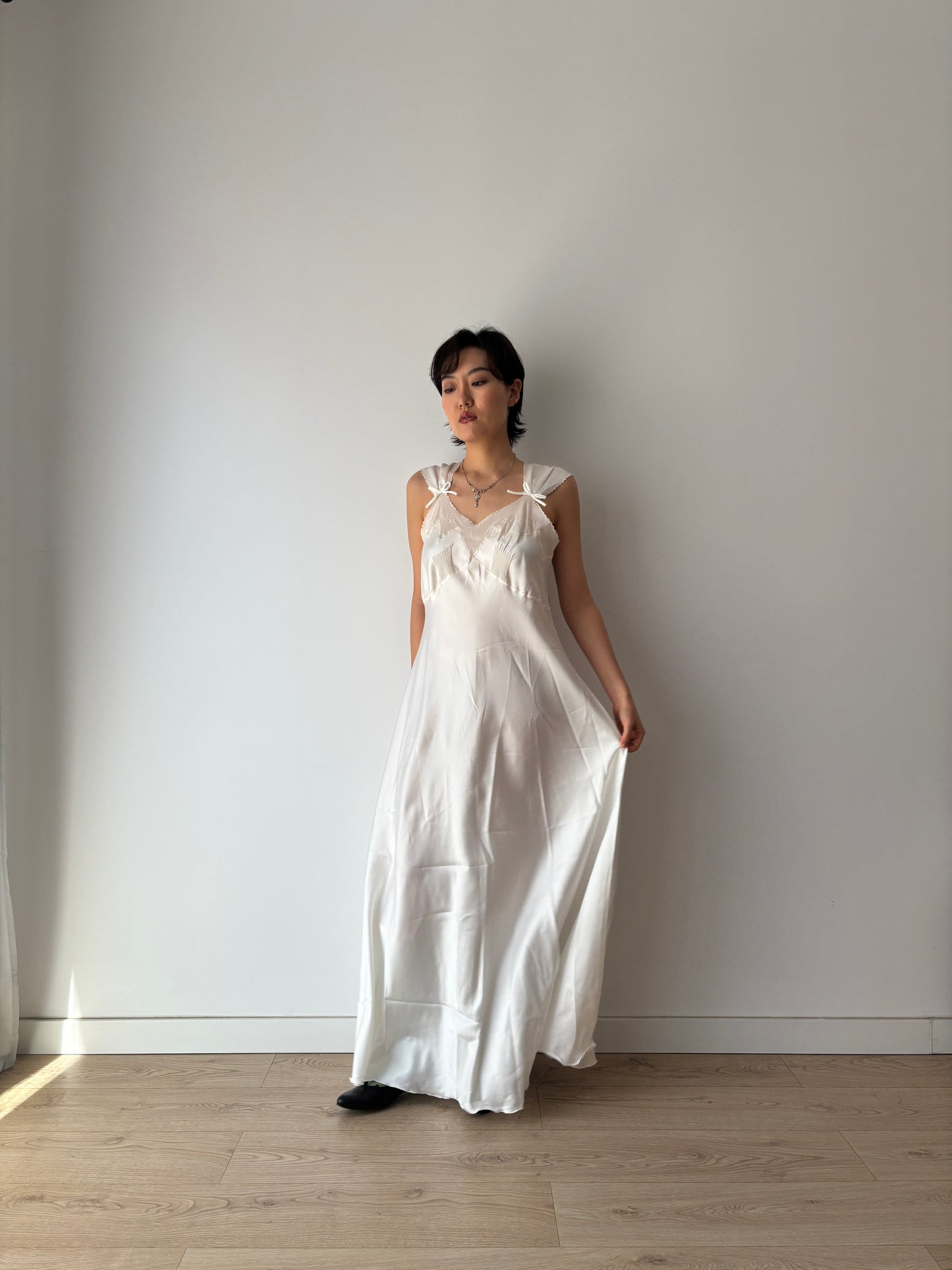 1950s Vintage Embroidered Satin Bridal Nightgown, Wedding dress