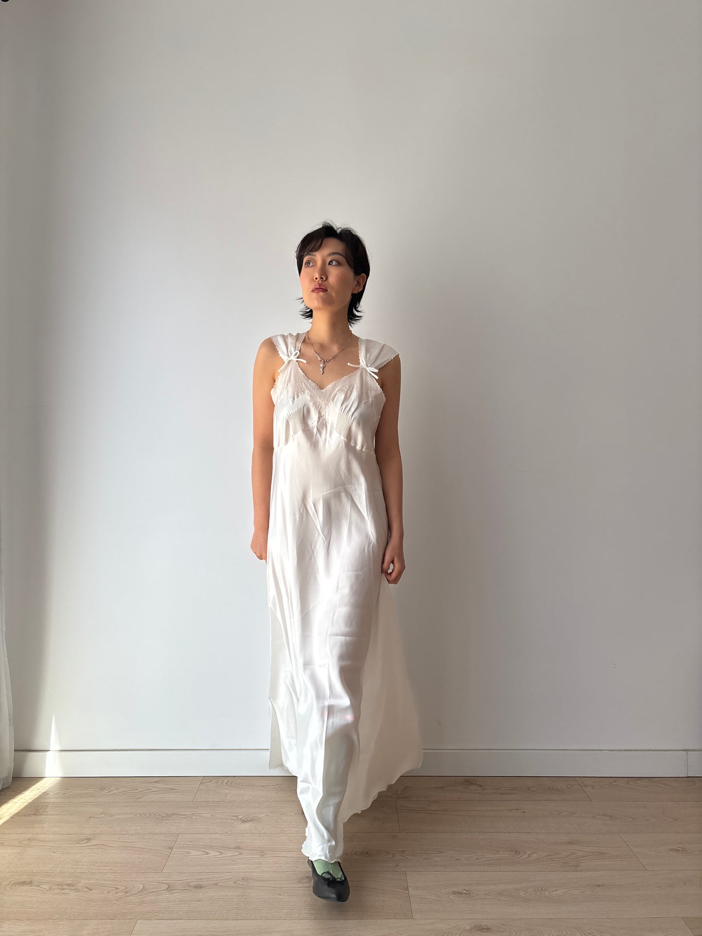 1950s Vintage Embroidered Satin Bridal Nightgown, Wedding dress