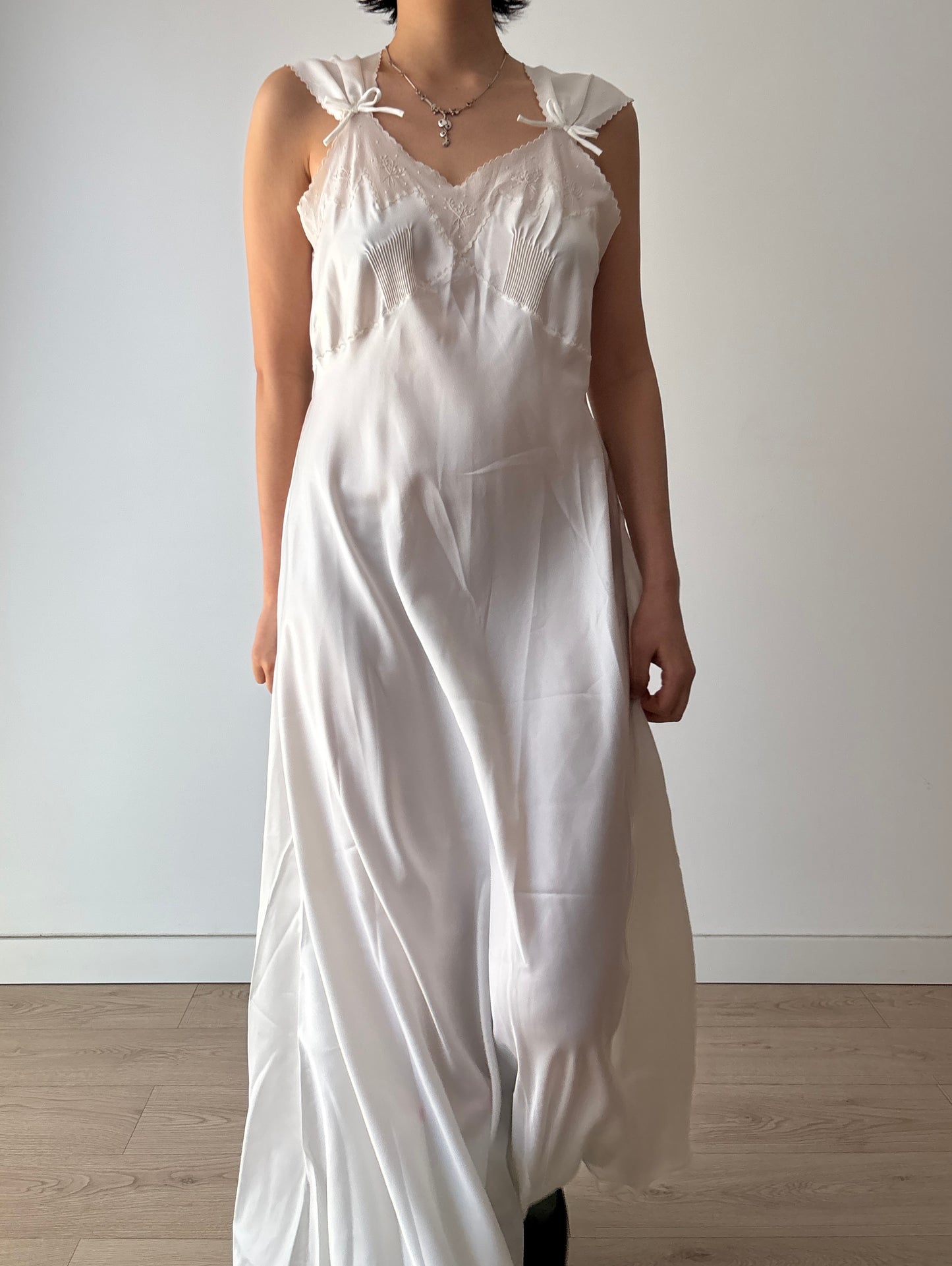 1950s Vintage Embroidered Satin Bridal Nightgown, Wedding dress