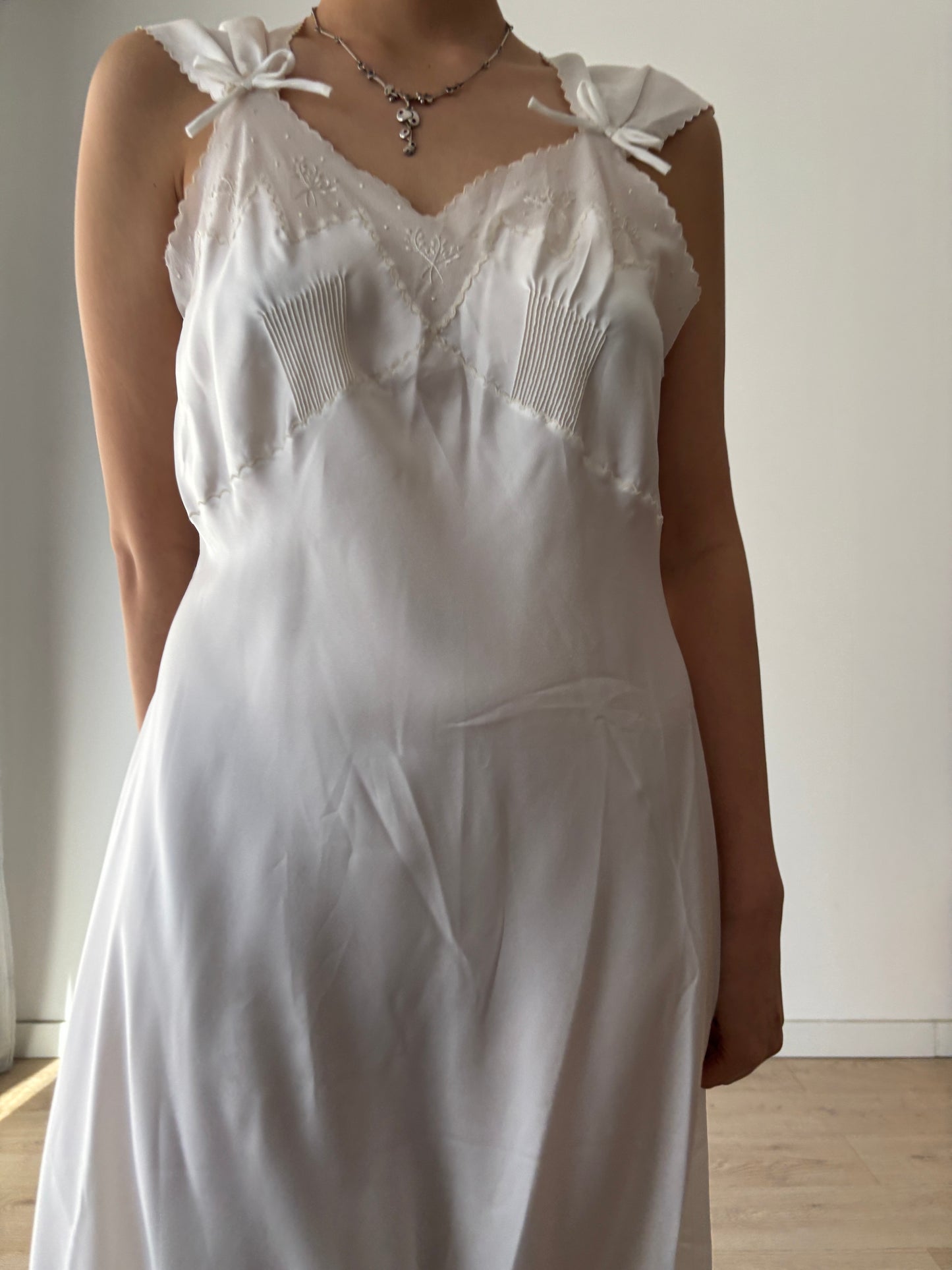 1950s Vintage Embroidered Satin Bridal Nightgown, Wedding dress